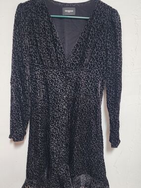 The Kooples Black  Flocked Velvet Leopard Print Dress